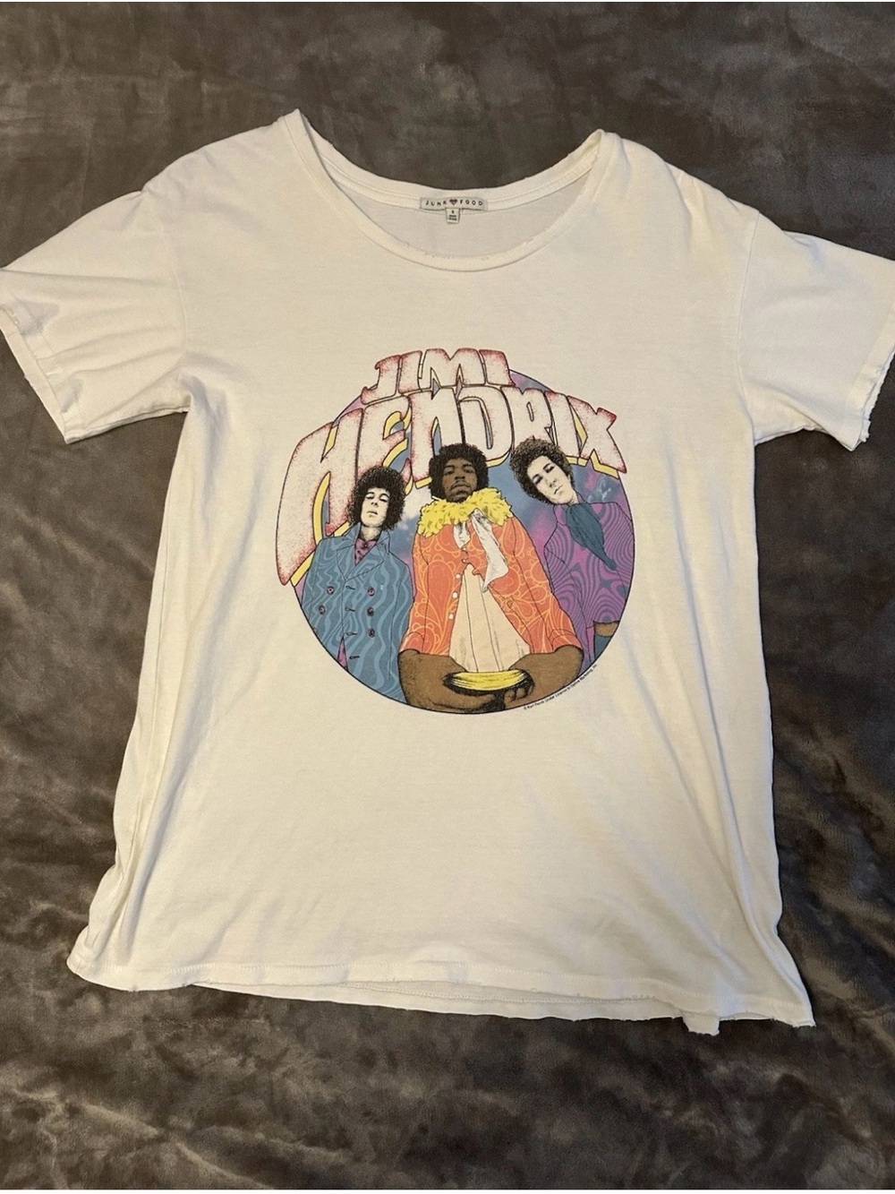 Vintage Jimi Hendrix Junk Food Graphic Single Stitch White T-Shirt Size S USA